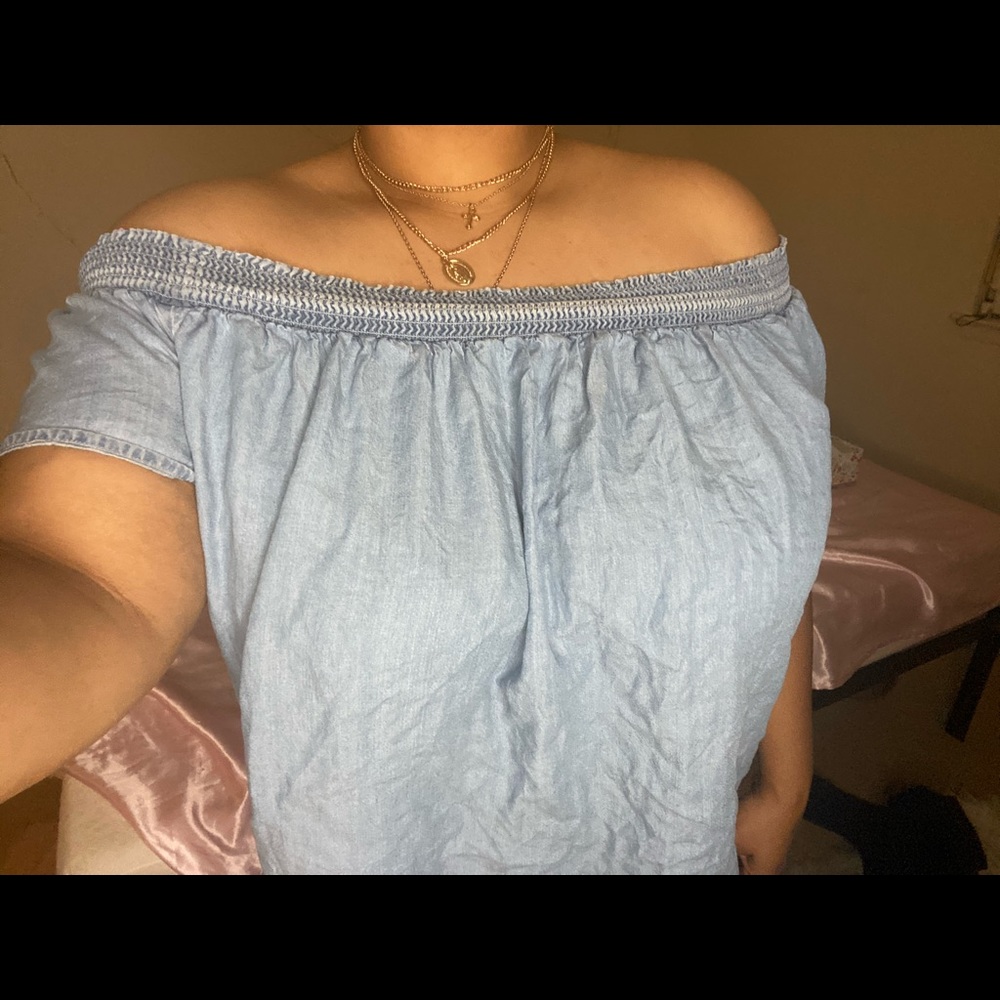 Denim Off The Shoulder Blouse